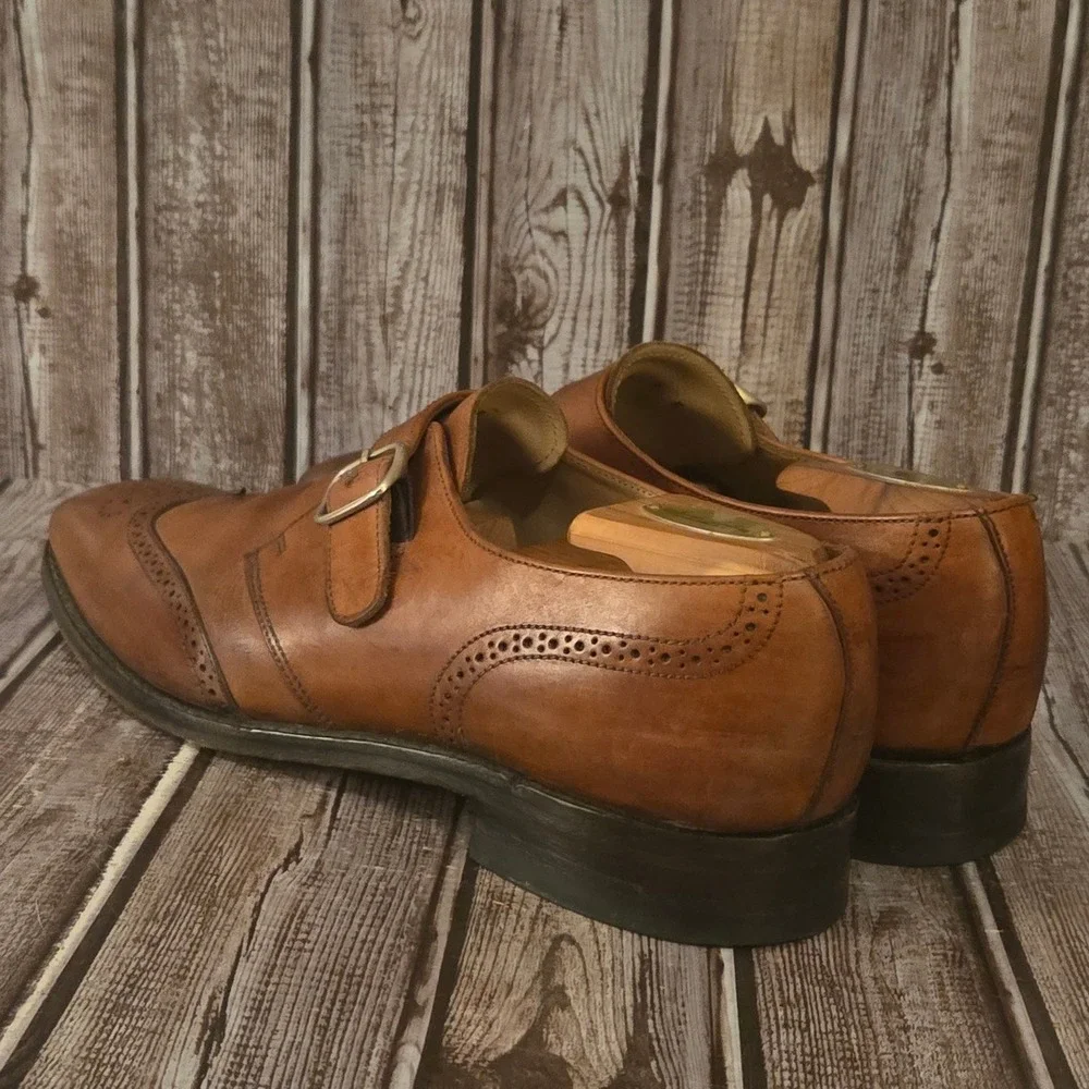 9 UK/ 10 US Mens Charles Tyrwhitt Monk Strap Tan Leather Wingtip Brogue Shoes